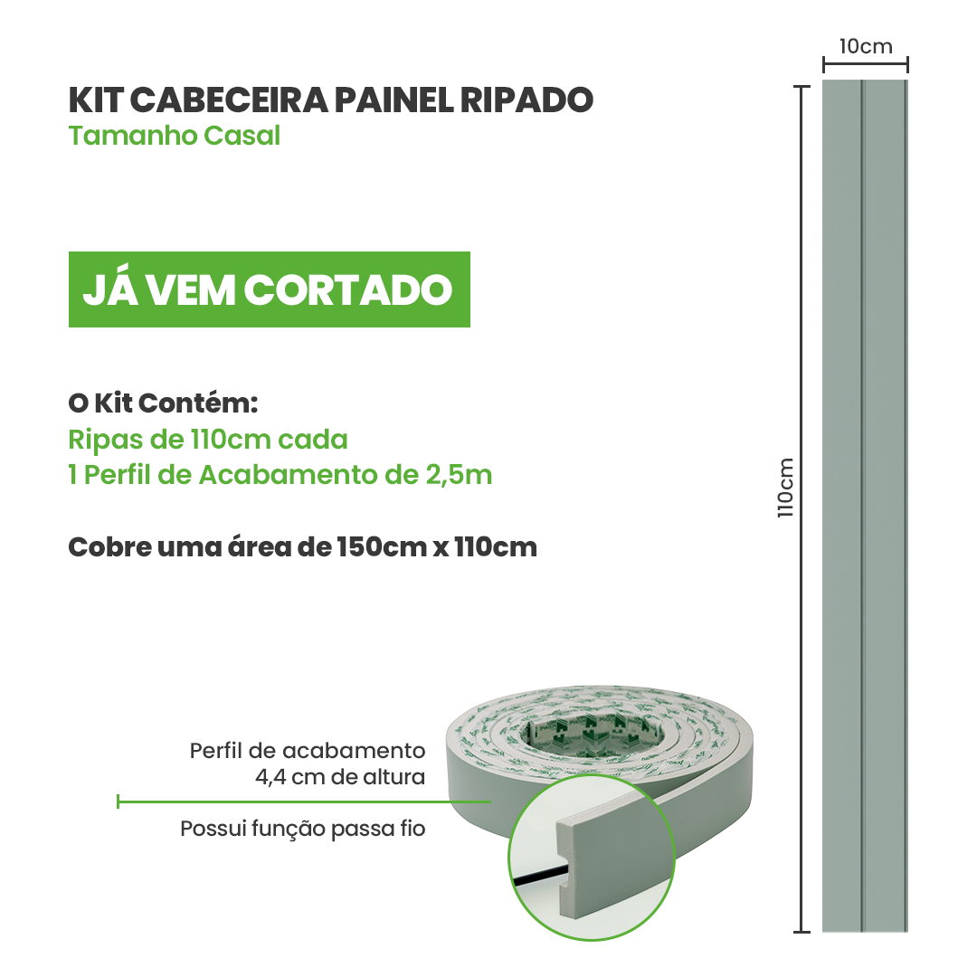 Cabeceira de Cama Quarto Ripado Meu Rodapé – Play Plus Verde Casal - 2