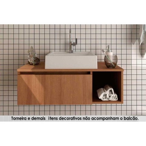 Conjunto de Banheiro Balcão Suspenso Bn3601 C/ Cuba Pia Bn3600 80cm Cor Amêndoa - Tecno Mobili