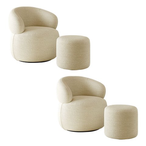 Kit 2 Poltronas Orgânica Giratória Eloah 2 Puff Ello Bouclé Italiano Sala Estar Oferta - Bege