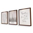 Ver imagem 1 de Quadro Decorativo Frase Paris Moldura Marrom 60X40 3 Peças
