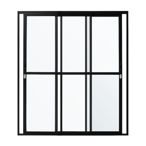 Porta Sacada de Aluminio Preto 3 Folhas Móveis de Vidro Linha 25 com Fechadura 2,10x1,80