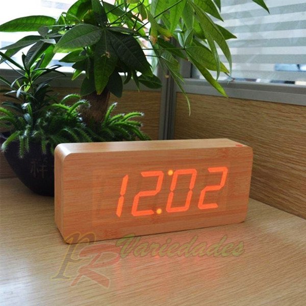 4 Relógio Mesa Digital Tipo Madeira Temperatura Premium - 7