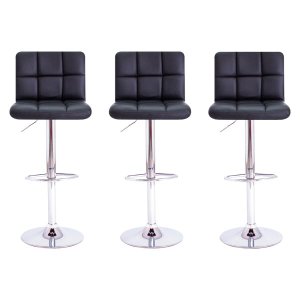 Kit 3 Banquetas de Cozinha Altas Estofadas para Bar Balcão Ilha Gomos Preta