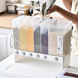 Dispensador de Cereais de Parede com 6 Divisões, Organizador para Grãos, Arroz, Feijão e Alimentos - - 5