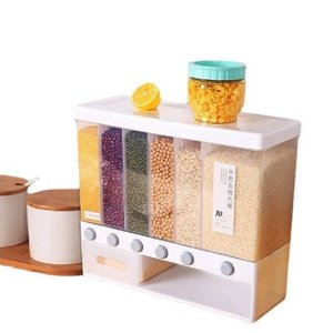Dispensador de Cereais de Parede com 6 Divisões, Organizador para Grãos, Arroz, Feijão e Alimentos -
