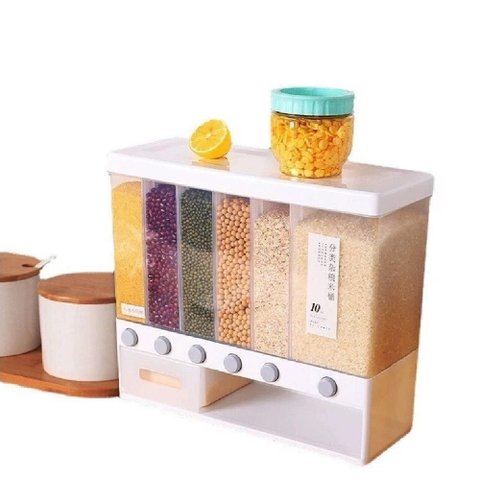 Dispensador de Cereais de Parede com 6 Divisões, Organizador para Grãos, Arroz, Feijão e Alimentos -