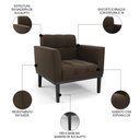 Ver imagem 5 de Sofá Namoradeira e 2 Poltronas Base Madeira Preto Ana Suede Marrom - Ibiza