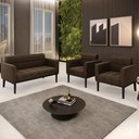 Ver imagem 2 de Sofá Namoradeira e 2 Poltronas Base Madeira Preto Ana Suede Marrom - Ibiza