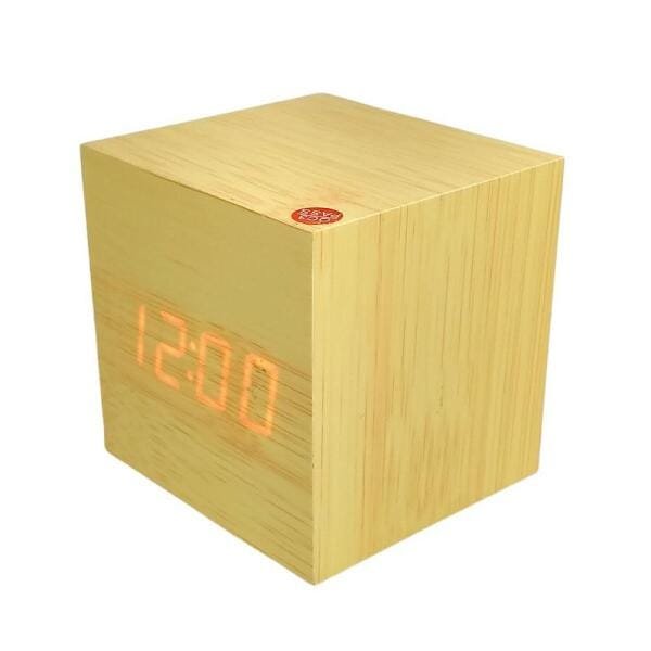 Despertador Cubo Estilo Madeira Cor Bamboo - 1