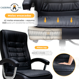 Kit 2 Cadeiras de Escritório Presidente Executiva Big em Molas Ensacadas com Relax Giratória Preta - 2