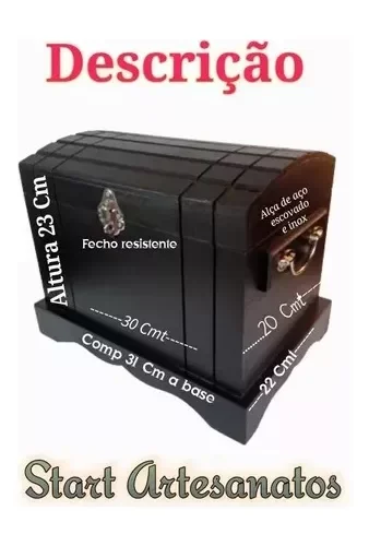 Caixa Madeira Mdf + Cadeado Bau Grande Colorido Frasqueira Cor Preto - 3