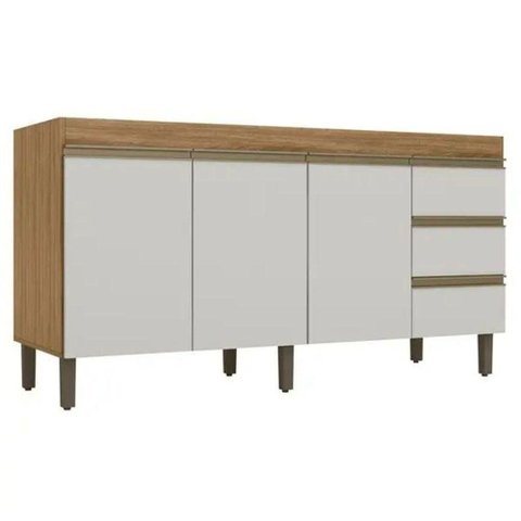 Balcão Karen 159 Cm 3 Portas 3 Gvts S/tampo Nature Off White