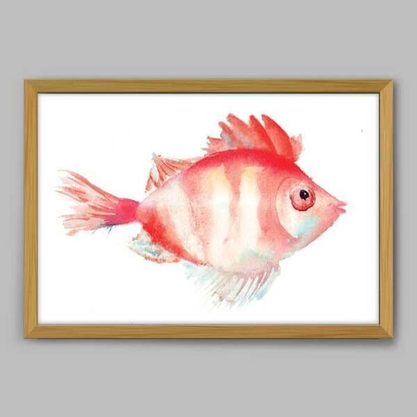 Quadro Animal Peixe Aquarela - 20x30cm - Moldura Caixa Madeira - 1
