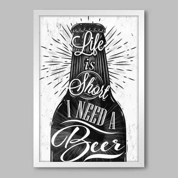 Quadro Cozinha Preciso de uma Cerveja - 20x30cm - Moldura Padrão Branco - 1