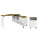 Ver imagem 1 de Mesa Escrivaninha em L Golden e Gaveteiro 2 Gavetas May A06 Olmo/branco - Mpozenato
