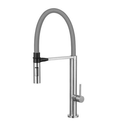 Torneira Cozinha Pia Gourmet Monocomando Inox Flexível Cinza