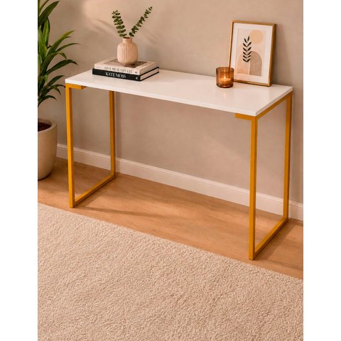 Mesa Escrivaninha Apoio Multiuso Industrial Compacta 900 mm Cor:Dourado/Branco