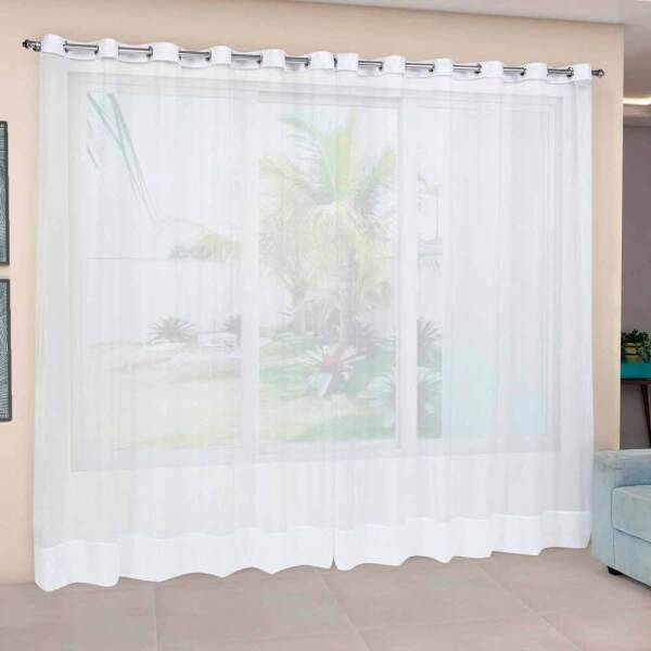 Cortina Voil France Sala Quarto 3m x 2,80m Ilhós Cromado - Branco - 1