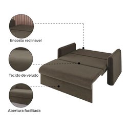 Sofá Cama 3 lugares 1,36m Veludo Capuccino Zaia Matrix - 6
