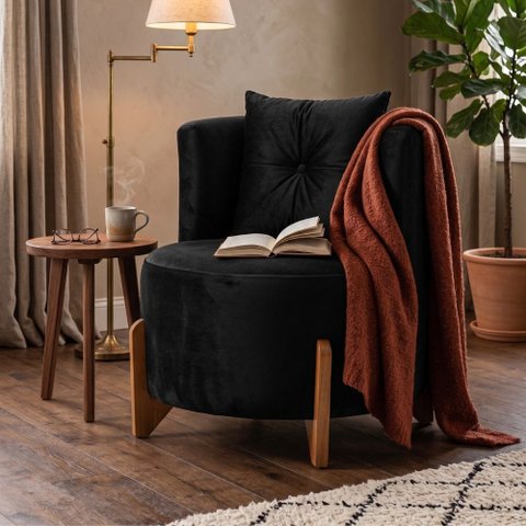 Poltrona Orgânica Curva Luna Veludo Preto - Montanaris Decor