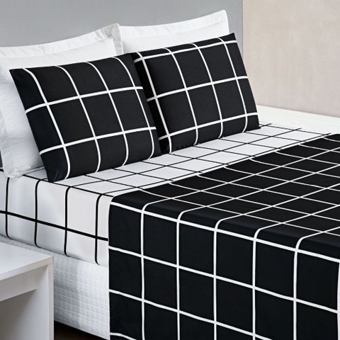 Jogo de Lençol Cama Solteiro 3 Peças 200 Fios Micropercal Austin:Preto