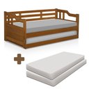 Ver imagem 1 de Sofá Cama Solteiro de Madeira Maciça e com Cama Auxiliar e Colchão Atraente Castanho