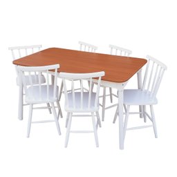 Jogo de Jantar Colonial Brisa Mesa 137x80 Cm + 06 Cadeiras Branca ( Tampo Mel ) Base Branca - 11