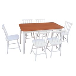 Jogo de Jantar Colonial Brisa Mesa 137x80 Cm + 06 Cadeiras Branca ( Tampo Mel ) Base Branca - 8