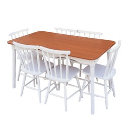 Jogo de Jantar Colonial Brisa Mesa 137x80 Cm + 06 Cadeiras Branca ( Tampo Mel ) Base Branca - 1
