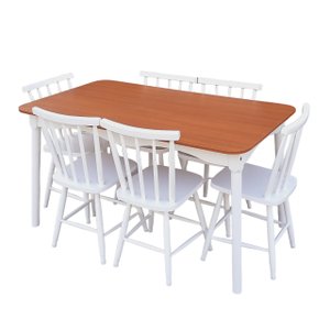Jogo de Jantar Colonial Brisa Mesa 137x80 Cm + 06 Cadeiras Branca ( Tampo Mel ) Base Branca