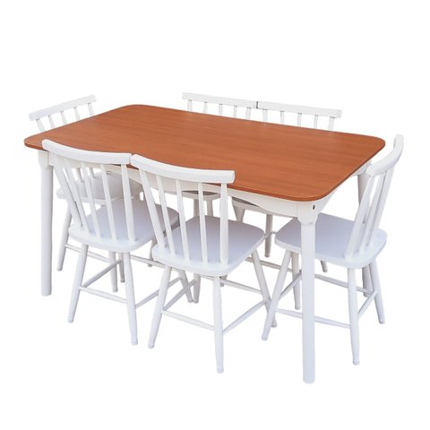 Jogo de Jantar Colonial Brisa Mesa 137x80 Cm + 06 Cadeiras Branca ( Tampo Mel ) Base Branca