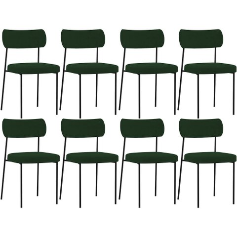 Kit 08 Cadeiras Estofadas para Sala de Jantar Melina L02 Suede Verde Musgo - Lyam Decor