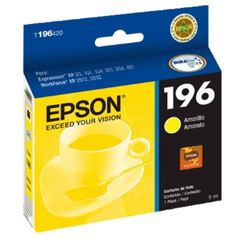 Cartucho de Tinta T196420 T196 Amarelo | Xp101 Xp201 Xp214 Xp401 Xp411 Wf-2532 Compatível 4ml