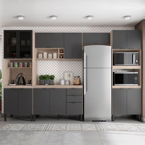 Cozinha Compacta Firenze Fi0001 Avena Touch Grafito Demóbile