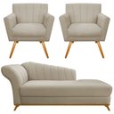 Ver imagem 2 de Kit Diva Recamier Vanessa 140cm Lado Direito e 02 Poltronas Laura Suede Bege - Amarena Móveis