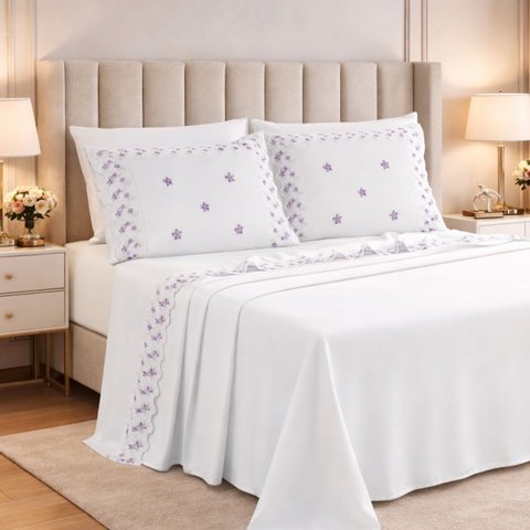 Jogo de Cama Elise Queen 100%algodao 300 Fio Super Macio:lilas