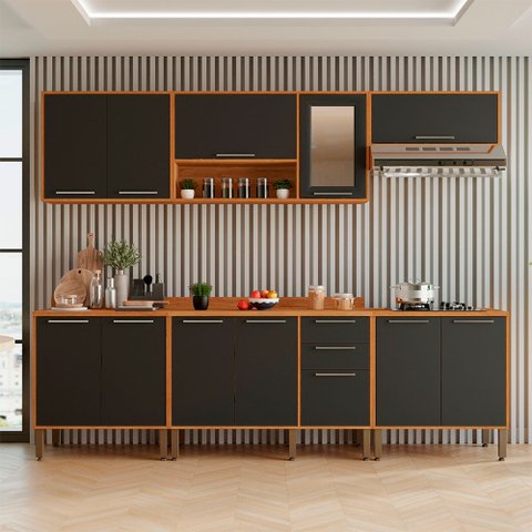 Cozinha Compacta para Cooktop 5 Bocas 5 Peças 12 Portas 2 Gavetas Paris Sallêto Móveis