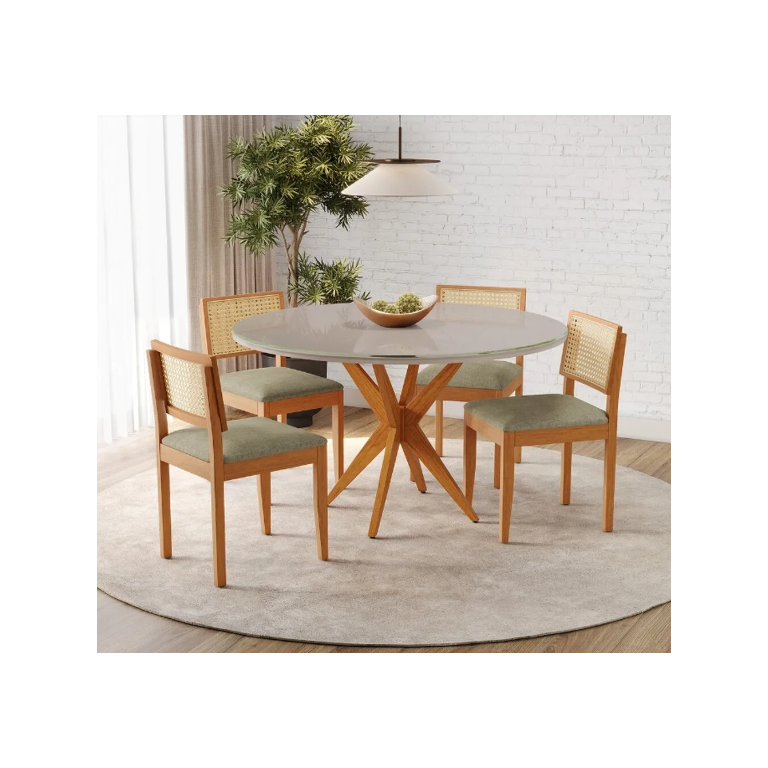 Mesa Simpatia 1,08 4 Cadeiras Jade Linho Jcm Cinamomo/off