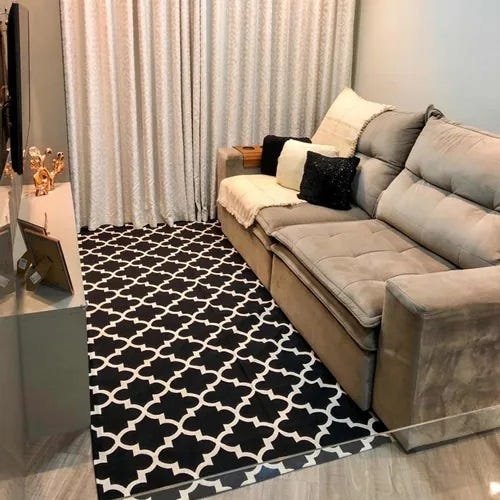 Tapete Sala Quarto Antiderrapante Geometrico 1,32x2,00 Preto/Cru Supreme - 1