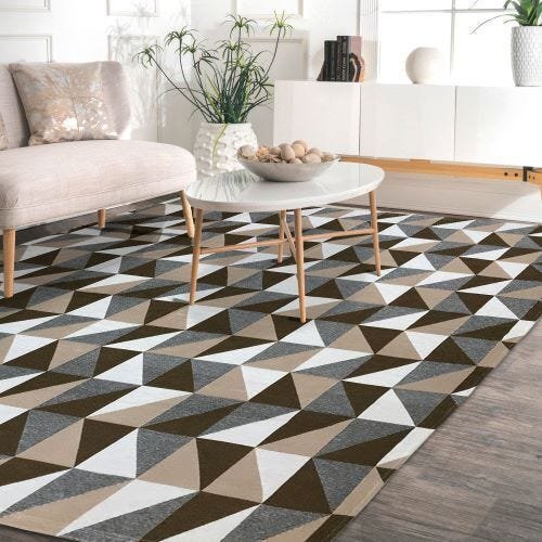 Tapete Sala Quarto Antiderrapante Geometrico 1,32x2,00 Caramelo Cru Dubai - 1