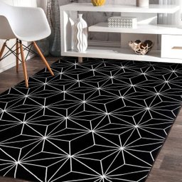 Tapete Sala Quarto Antiderrapante Geometrico 1,32x2,50 Preto/Cru Star - 1