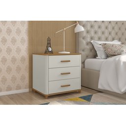Mesa de Cabeceira 3 Gavetas Mini Cômoda Maitê Nature com Off White - Potenza - 1