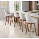 Ver imagem 2 de Kit 06 Banquetas Linho Bege E Almofada Suede Azul Marinho
