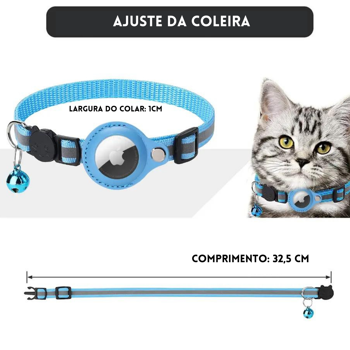 Coleira Case Capa Fixa Para Airtag Gato Cachorro Refletiva - Azul - 3