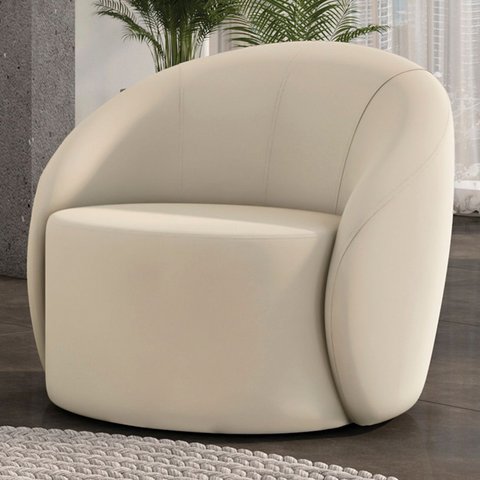 Poltrona Sala Decorativa Redonda 91cm Steve Veludo Bege I01 - Mpozenato