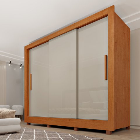 Guarda Roupa Casal 3 Portas Taiffa 190cm com Pés Yescasa Marrom/Cinamomo/Off White