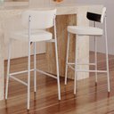 Ver imagem 2 de Kit 03 Banquetas Alta Bar Cozinha Sala de Jantar Aço Branco Kaira C01 Linho Palha Courino Preto - Ly