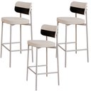 Ver imagem 1 de Kit 03 Banquetas Alta Bar Cozinha Sala de Jantar Aço Branco Kaira C01 Linho Palha Courino Preto - Ly
