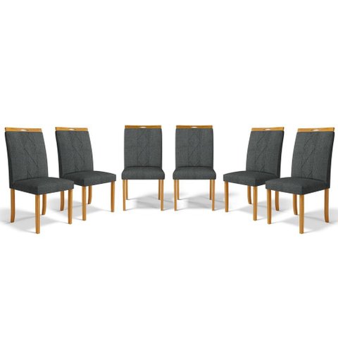 Kit com 6 Cadeiras Ana Madeira Maciça Estofadas para Mesa de Jantar Linho Chumbo 406
