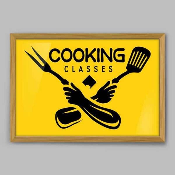 Quadro Cozinha Aulas de Cozinha - 60x40cm - Moldura Padrão Madeira - 1
